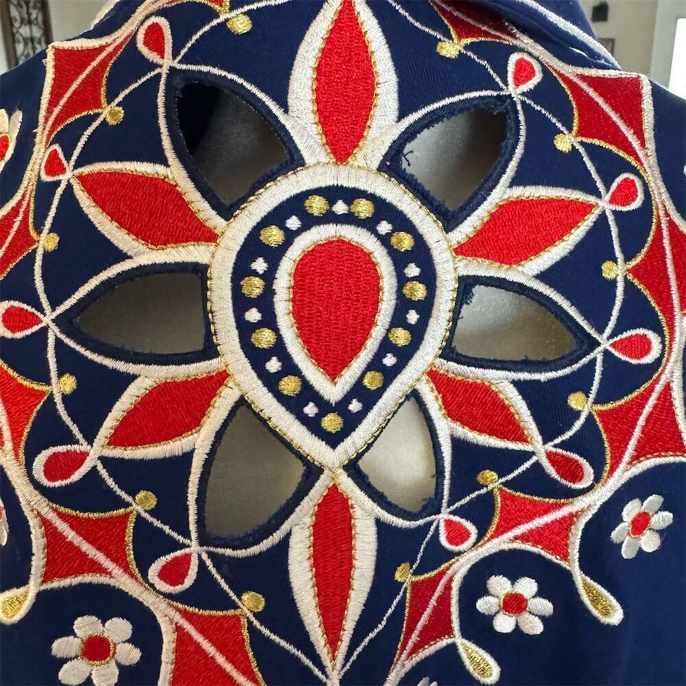 Bob Mackie Wearable Art Blue Embroidered Cutout Jacket Women's Size XS - Picture 12 of 15